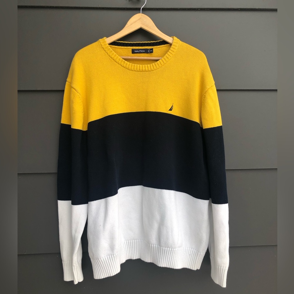 Vintage 90’s Nautical Cotton Men’s Crew Neck - colour block Sweater - XXL